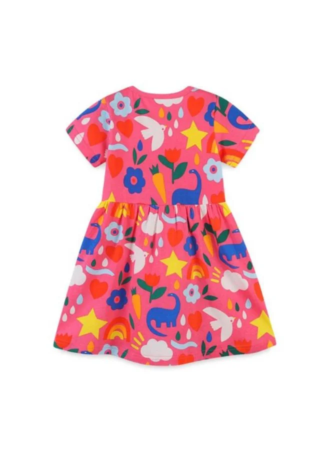 YUNIQEE Pink A-Line Crew Neck Floral Dress
