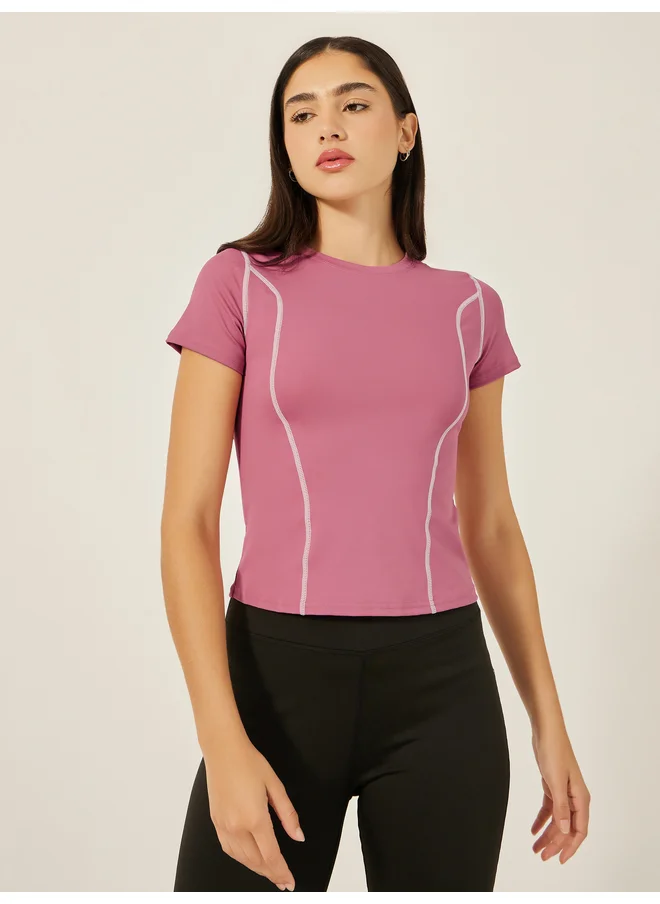 ستايلي Styli Active Pack of 2 - Contrast Stitch Short Sleeve Top