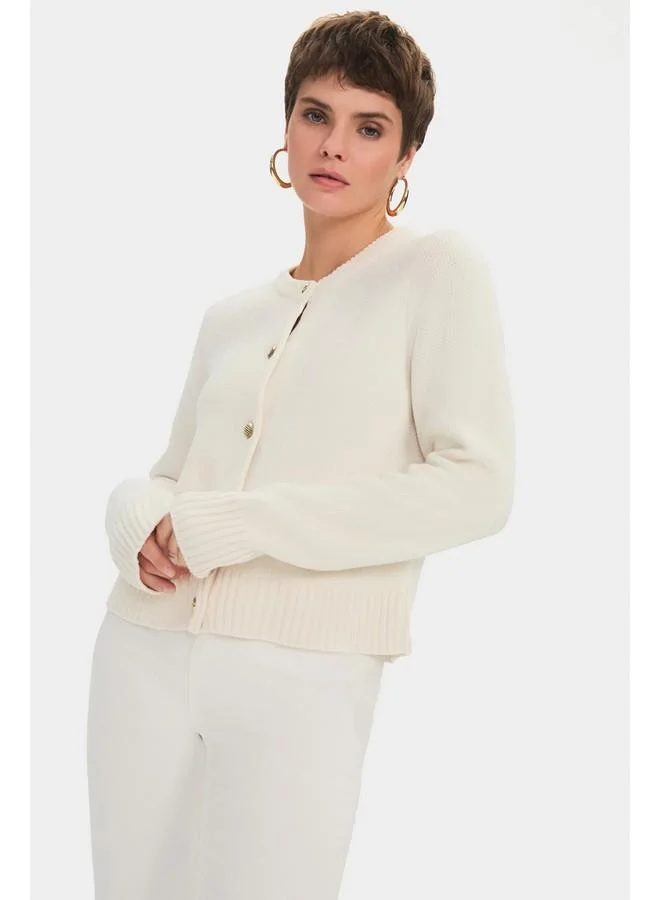 JUNE June Women Gold Button Detailed Soft Texture Knitwear Cardigan Ecru