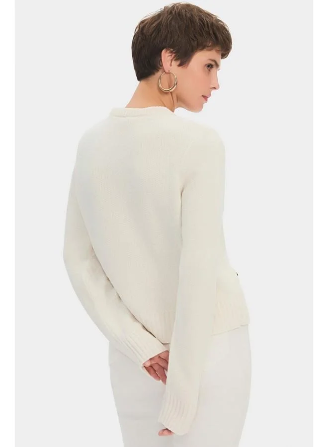 JUNE June Women Gold Button Detailed Soft Texture Knitwear Cardigan Ecru