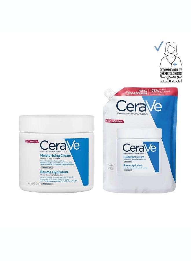 CeraVe Moisturising Cream for Dry to Very Dry Skin 454g + Cerave Moisturising Cream Refill 454g - Image 1