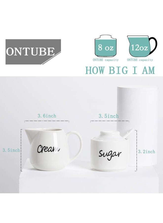 ONTUBE Porcelain Sugar and Creamer Set of 3,White - Image 3