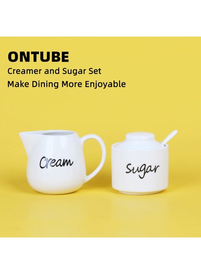ONTUBE Porcelain Sugar and Creamer Set of 3,White - Image 4