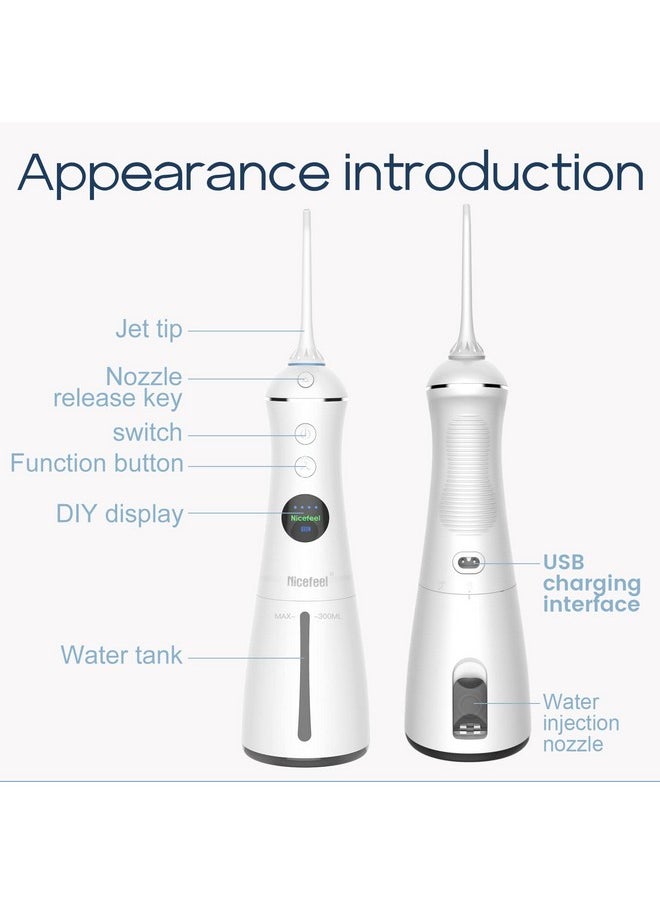 Nicefeel - Portable Water Flosser Cordless Rechargeable Dental Cleaner Irrigator With Gravity Ball Lcd Display 300Ml Tank 6 Modes 4 Jet Tips And Ipx7 Water Proof For Travel & Home & Braces - Image 1