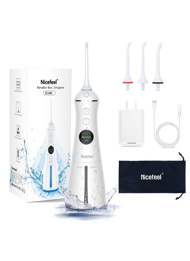 Nicefeel - Portable Water Flosser Cordless Rechargeable Dental Cleaner Irrigator With Gravity Ball Lcd Display 300Ml Tank 6 Modes 4 Jet Tips And Ipx7 Water Proof For Travel & Home & Braces - Image 1