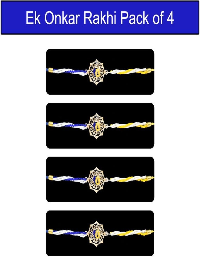 Natali Traders Set of 4 Sikh Rakhi for Brother with Roli Chawal Chopra - Ek Onkar Rakhi - Ek Omkar - Khanda Rakhee - Punjabi Rakhis Combo - Image 3