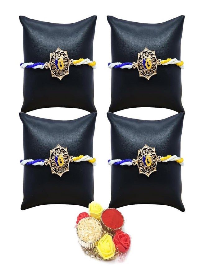 Natali Traders Set of 4 Sikh Rakhi for Brother with Roli Chawal Chopra - Ek Onkar Rakhi - Ek Omkar - Khanda Rakhee - Punjabi Rakhis Combo - Image 1