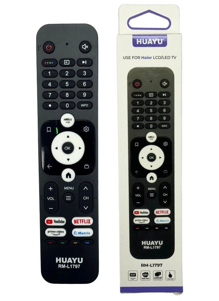 Remote Control for Haier TV LCD LED with Shortcut Keys Netflix YouTube Prime Video Matrix No Voice Function Model RM-L 1797