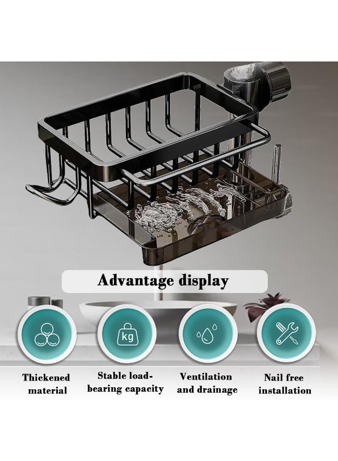 هاسذيب حامل إسفنج صنبور HASTHIP ®، حامل إسفنج صنبور مطبخ متعدد الاستخدامات، مع صينية سحب بالتنقيط منظم حوض ألومنيوم، ملحقات مطبخ لسائل غسل الصحون، فرشاة زجاجة، إسفنج - Image 5
