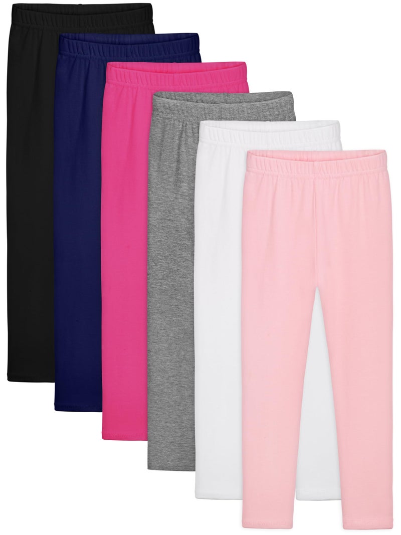 Resinta 6 Pack Girls Cotton Leggings Kids Pull On Leggings Elastic Waistband Stretchy Full Length Footless Soft Tights Pants - Image 1