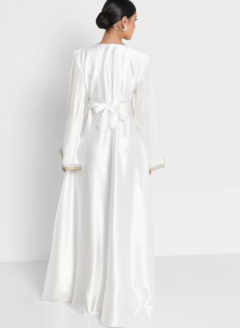 hayas closet Embellished V-Neck Belted Dress