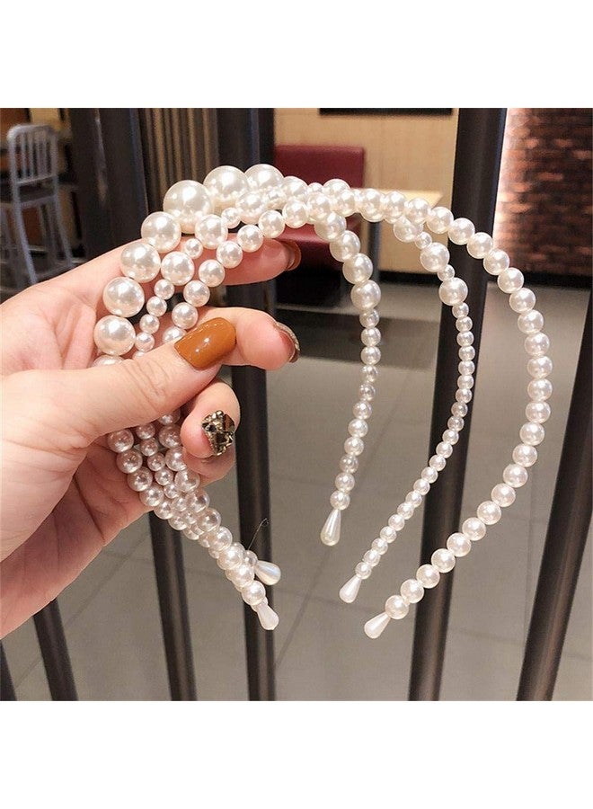 Aoxmas Oxmas 3Pcs White Faux Pearl Hairbands Bridal Hair Hoop Wedding Hair Accessories Pearl Headbands For Women Girls  - Image 3