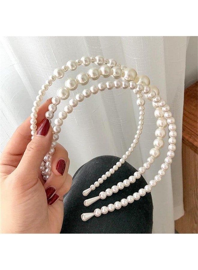 Aoxmas Oxmas 3Pcs White Faux Pearl Hairbands Bridal Hair Hoop Wedding Hair Accessories Pearl Headbands For Women Girls  - Image 4