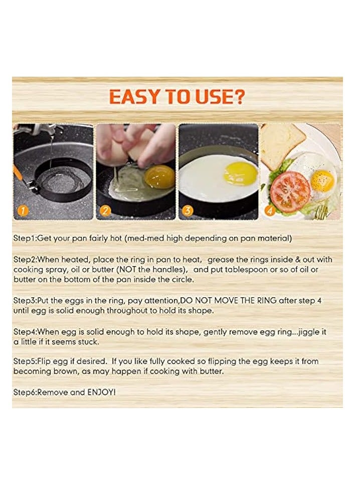 erorex 6 Pcs Professional Egg Ring Pancake Ring Set Stainless Steel Fried Egg Ring Griddle Pancake Shapers with Silicone Handle for Breakfast Omelette Sandwich - Image 4