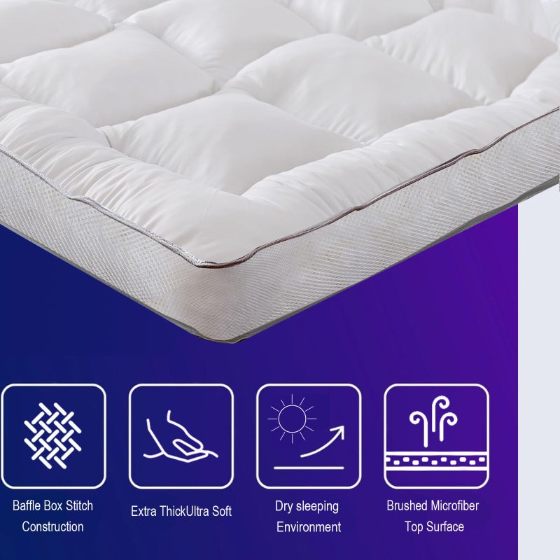 SHOUREN Memory Foam Mattress Topper Queen, Extra Soft Pillow Top Bed Topper for Back Pain Relief, Fluffy Shredded Memory Foam Filling with Down Alternative Cover, 60x80 - Image 2