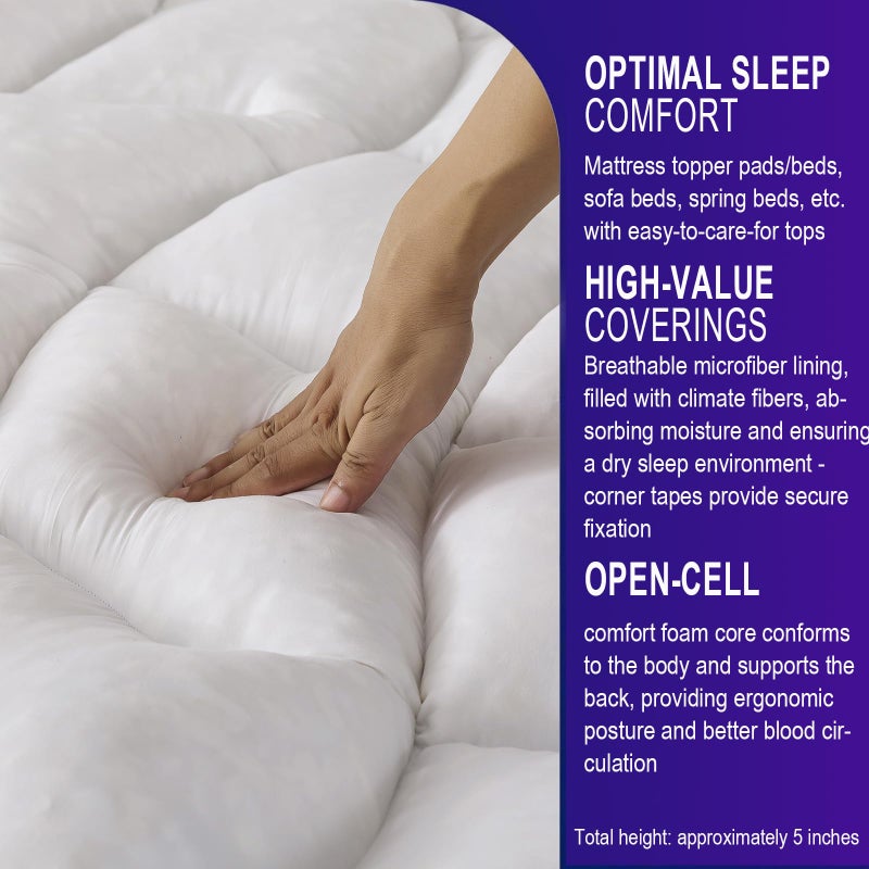 SHOUREN Memory Foam Mattress Topper Queen, Extra Soft Pillow Top Bed Topper for Back Pain Relief, Fluffy Shredded Memory Foam Filling with Down Alternative Cover, 60x80 - Image 3
