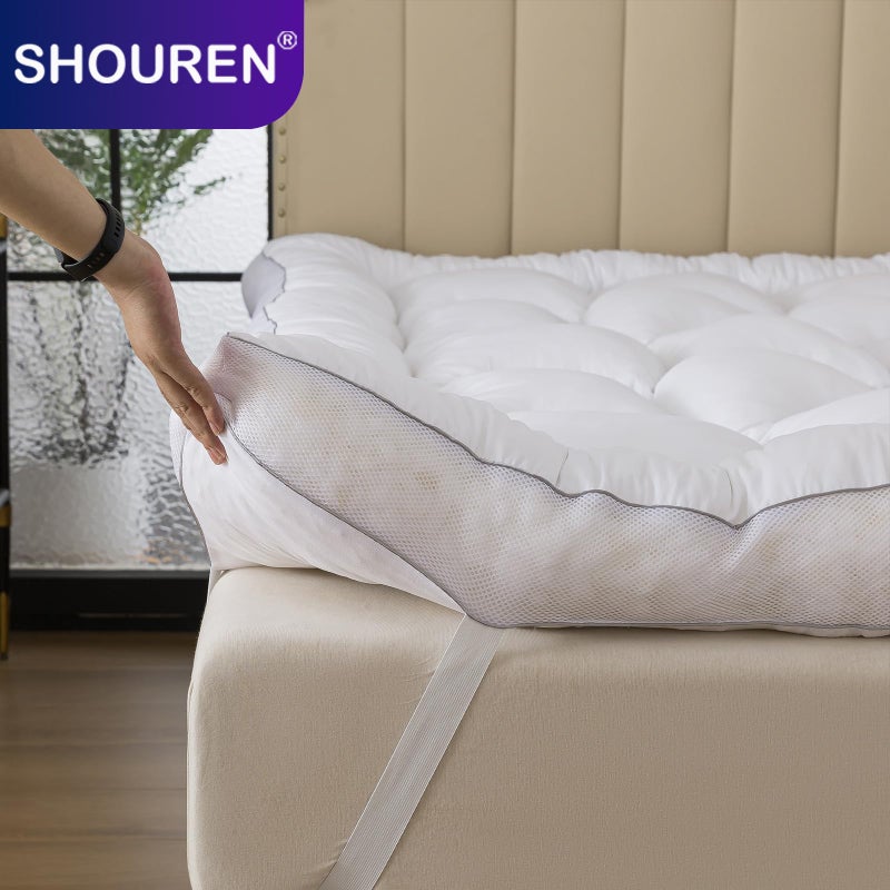 SHOUREN Memory Foam Mattress Topper Queen, Extra Soft Pillow Top Bed Topper for Back Pain Relief, Fluffy Shredded Memory Foam Filling with Down Alternative Cover, 60x80 - Image 5