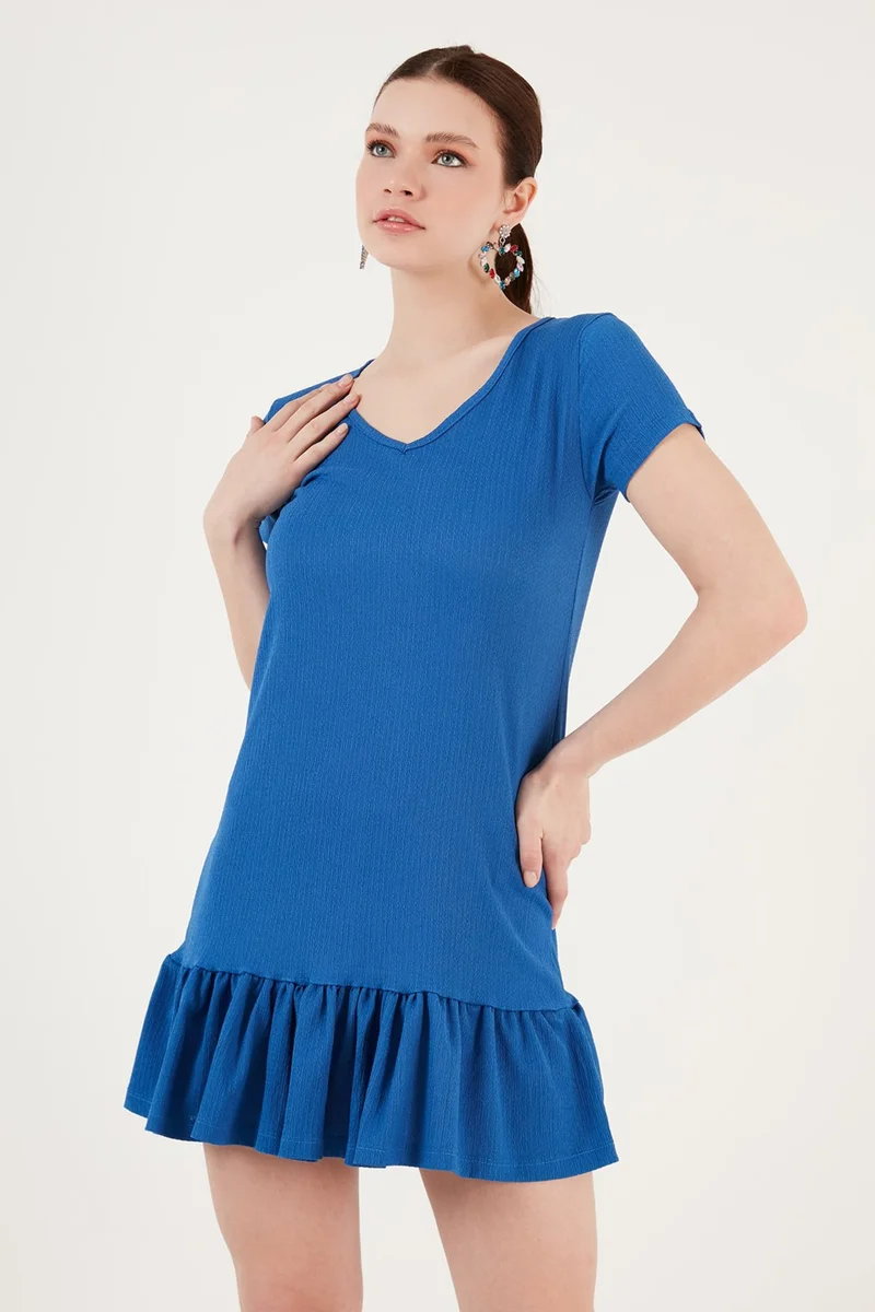 ليلا Regular Fit Frilly V-Neck Wrap Mini Dress Women's Dress 5865071