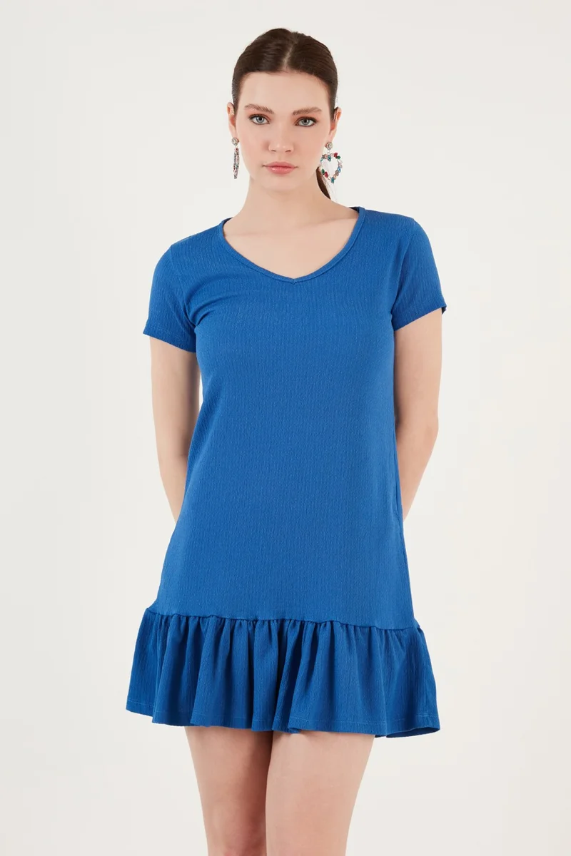 ليلا Regular Fit Frilly V-Neck Wrap Mini Dress Women's Dress 5865071