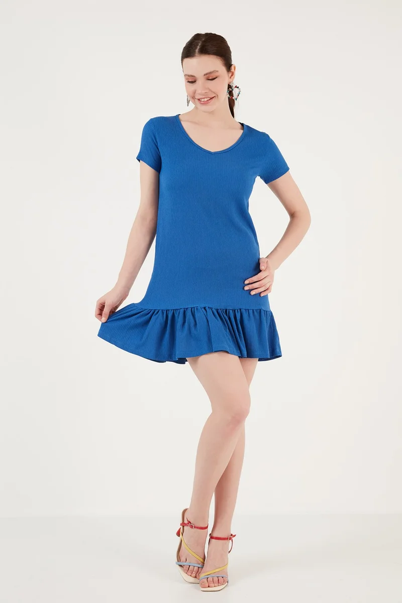 ليلا Regular Fit Frilly V-Neck Wrap Mini Dress Women's Dress 5865071