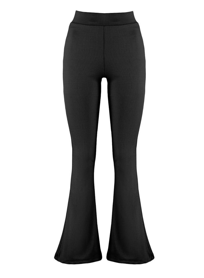 trendyol Black Ribbed Flare / Flare Leg High Waist Stretchy Knitted Leggings Trousers TWOSS23PL00135 - Image 4