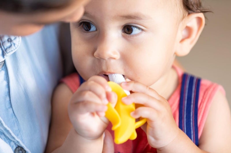 Nuby Nananubs Banana Massaging Teether  Baby Teething Toys 3 Months and Up Silicone Teether for Sore Gums Infant Toy Baby Essentials Brush Travel Accessory Gift for Babies - Image 3