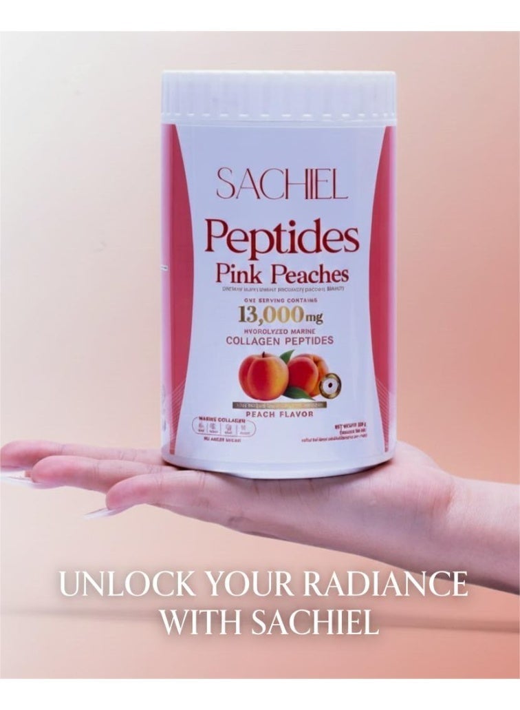 Sachiel Peptides Pink Peaches Japanese Marine Collagen Peptides Powder 13,000mg | Hydrolyzed Fish Collagen | Skin Elasticity, Hair & Nails Support | Peach Flavor | Halal | UAE - Image 1