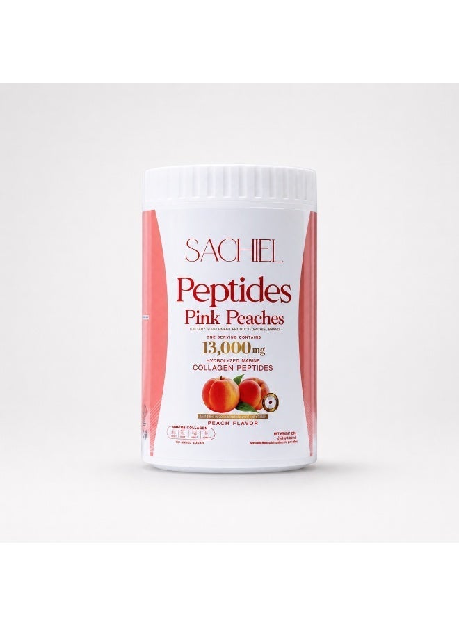 Sachiel Peptides Pink Peaches Japanese Marine Collagen Peptides Powder 13,000mg | Hydrolyzed Fish Collagen | Skin Elasticity, Hair & Nails Support | Peach Flavor | Halal | UAE - Image 1