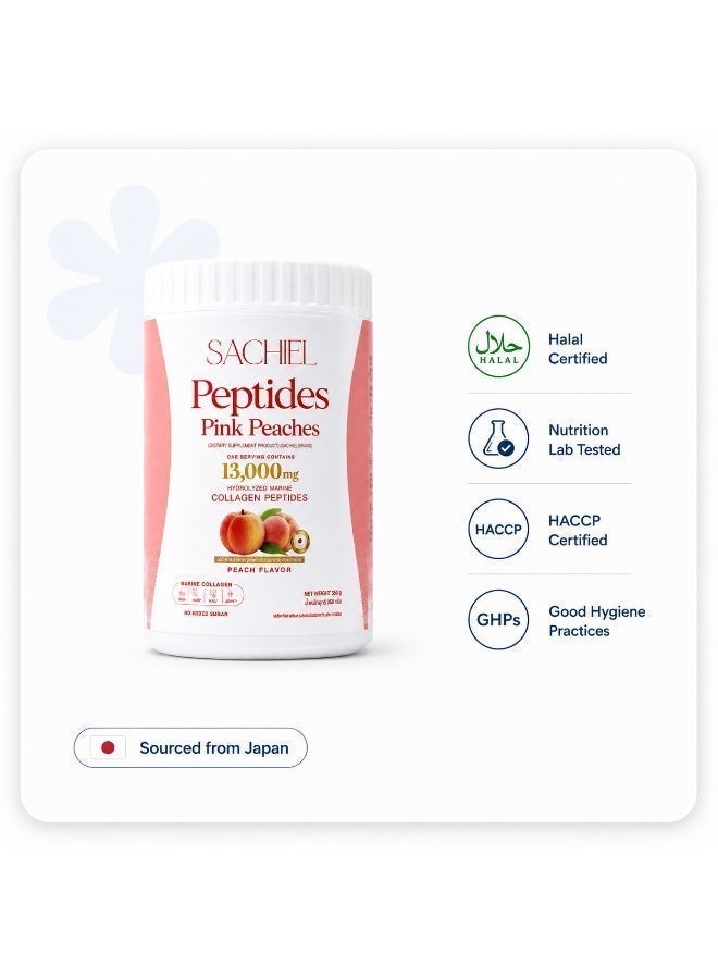 Sachiel Peptides Pink Peaches Japanese Marine Collagen Peptides Powder 13,000mg | Hydrolyzed Fish Collagen | Skin Elasticity, Hair & Nails Support | Peach Flavor | Halal | UAE - Image 4
