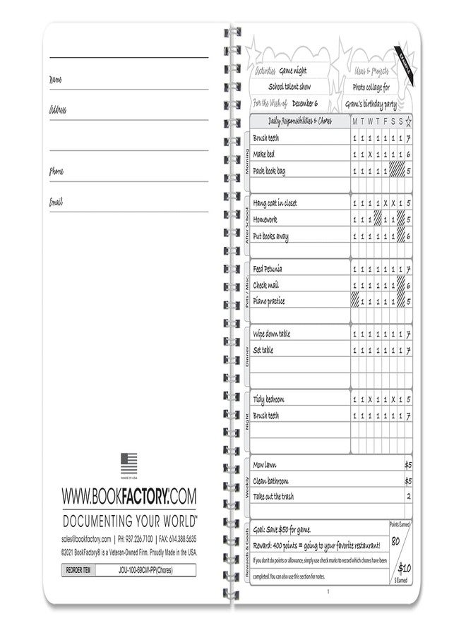 BookFactory Chore Journal and Planner Daily Chores Chart and Accountability Tracker - Wire-O, 100 Pages, 6'' x 9'' (Made in USA) - Image 2