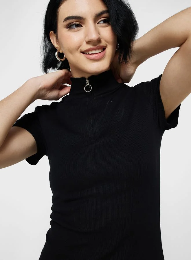 Ginger Basics Zipper Neck Bodycon Dress