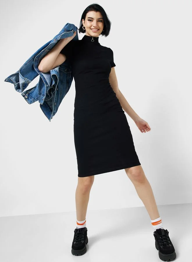Ginger Basics Zipper Neck Bodycon Dress