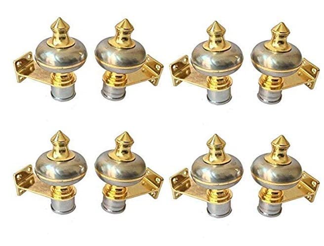 GHAR DWAR Ghardwar (Pack of 4 Pair) Zinc Alloy Antique Mandir Silver Gold Finish Curtain Bracket Window Curtains Holder Support for Window & Door Fitting - Image 1