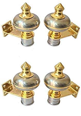 GHAR DWAR Ghardwar (Pack of 4 Pair) Zinc Alloy Antique Mandir Silver Gold Finish Curtain Bracket Window Curtains Holder Support for Window & Door Fitting - Image 2