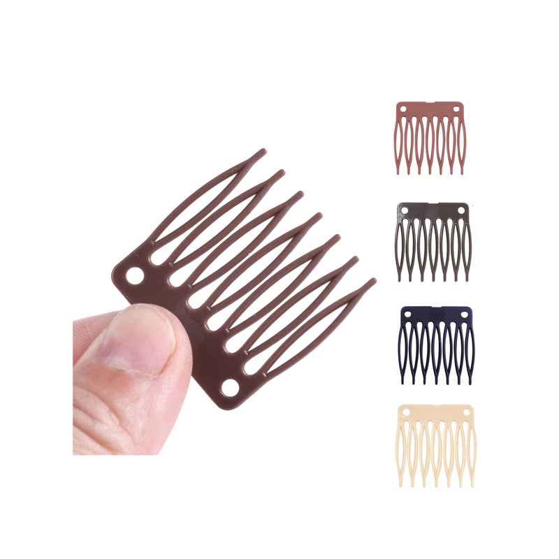 50 PCS Plastic Combs for Wig Making  7 Teeth Hair Combs Wig Cap Accessories Brown
