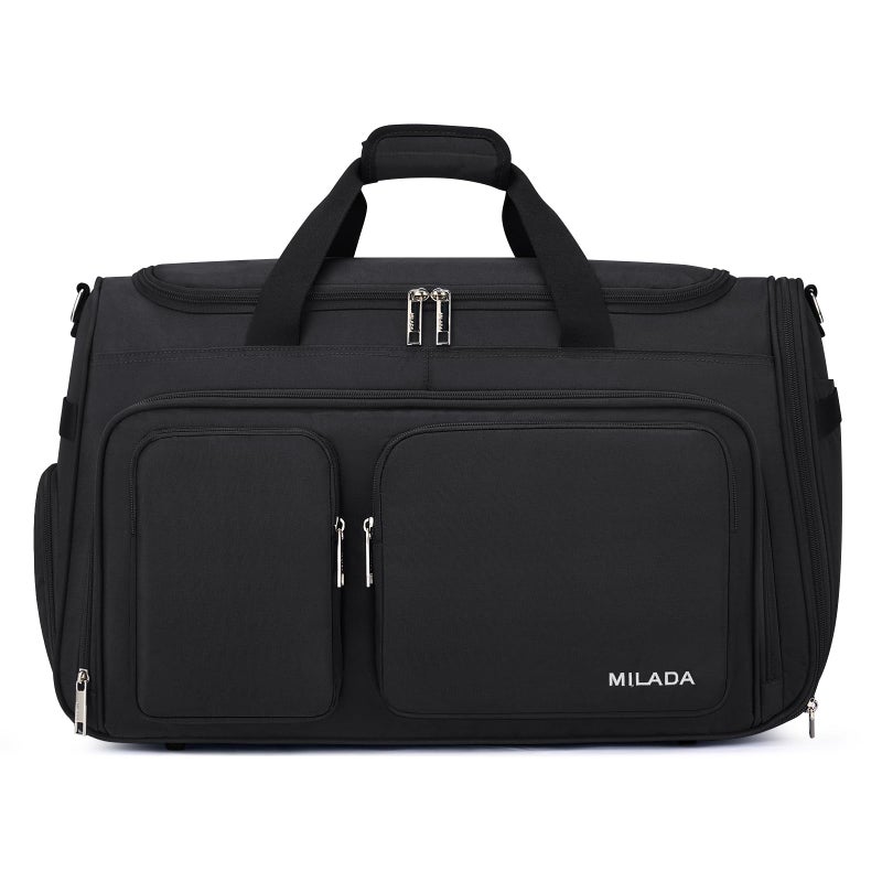 MILADA Carry On Luggage Bags for Travel Lightweight Personal Item Travel Bag Foldable Large Duffle Bag for Travel Tote Overnight Bags for Women Mens Weekender Bags, Black - Image 1