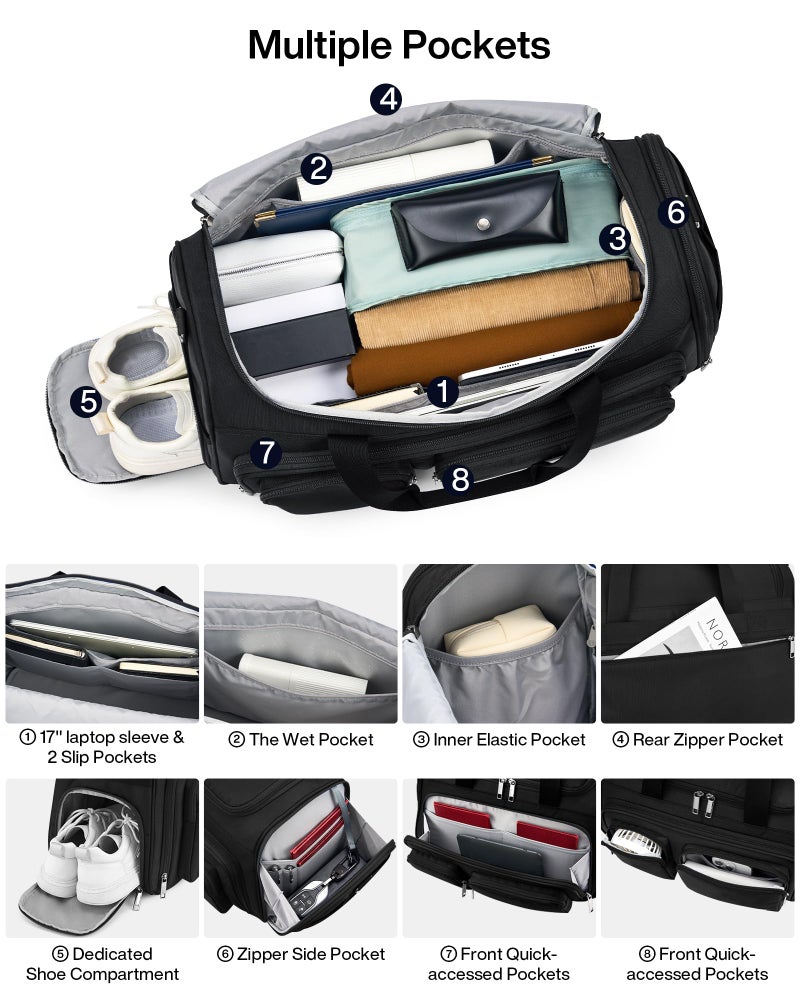 MILADA Carry On Luggage Bags for Travel Lightweight Personal Item Travel Bag Foldable Large Duffle Bag for Travel Tote Overnight Bags for Women Mens Weekender Bags, Black - Image 3