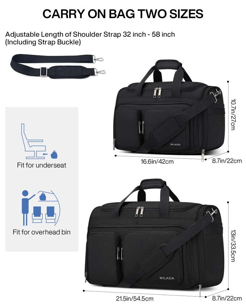 MILADA Carry On Luggage Bags for Travel Lightweight Personal Item Travel Bag Foldable Large Duffle Bag for Travel Tote Overnight Bags for Women Mens Weekender Bags, Black - Image 2