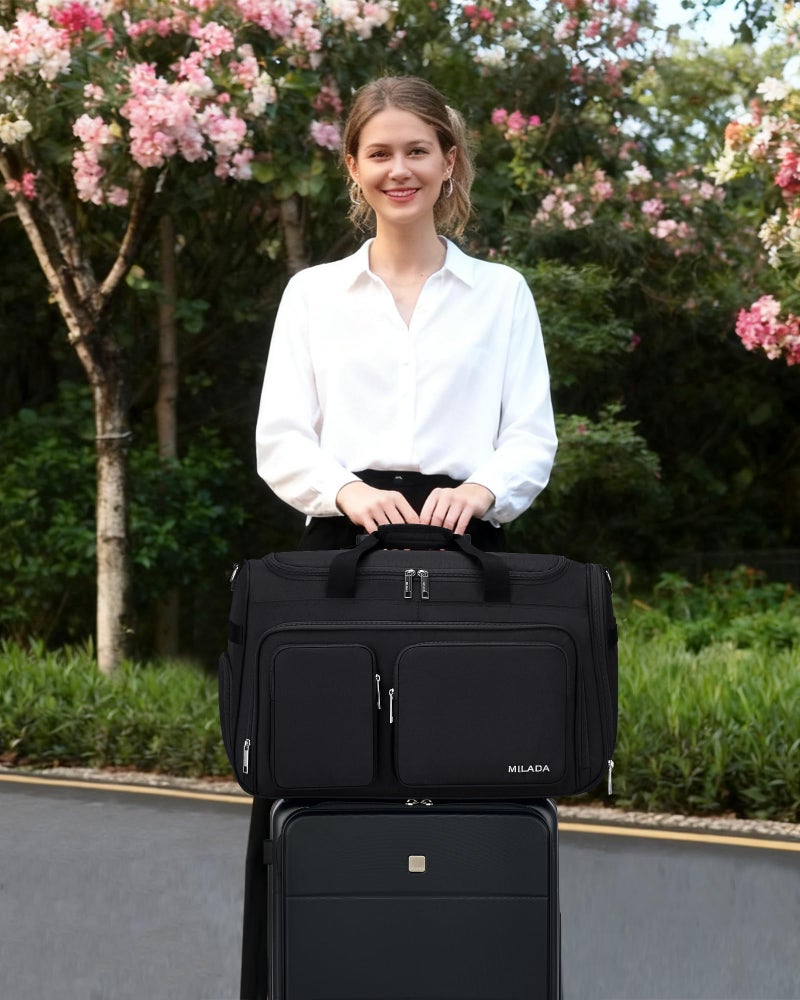 MILADA Carry On Luggage Bags for Travel Lightweight Personal Item Travel Bag Foldable Large Duffle Bag for Travel Tote Overnight Bags for Women Mens Weekender Bags, Black - Image 5