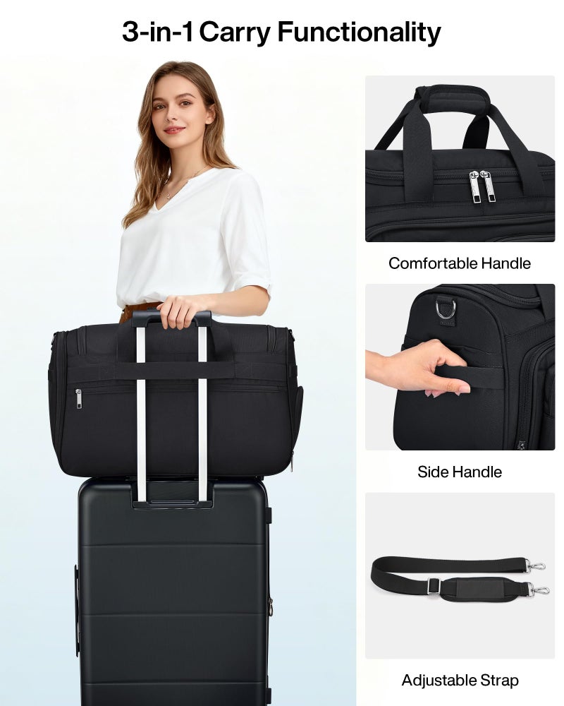 MILADA Carry On Luggage Bags for Travel Lightweight Personal Item Travel Bag Foldable Large Duffle Bag for Travel Tote Overnight Bags for Women Mens Weekender Bags, Black - Image 4