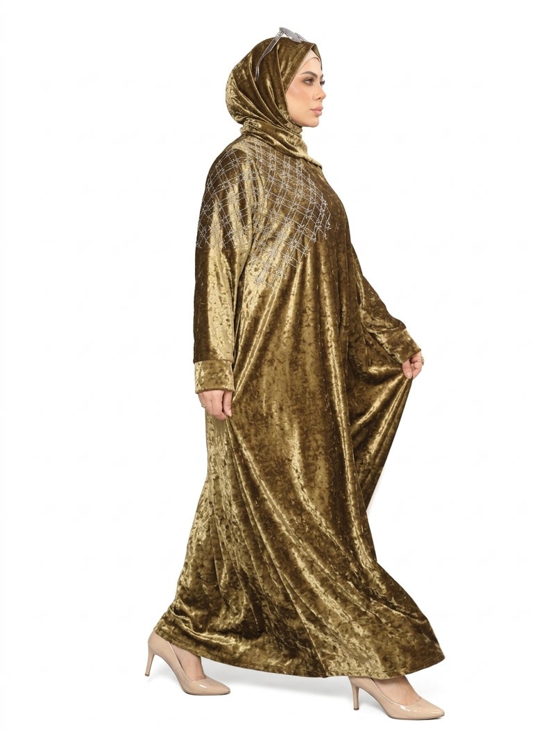 Elegant Olive Women's Abaya with Embroidered Sleeves and Chest, Suitable for Formal & Daily Occasions, Stylish Olive Color - Size free 80-120kg - Image 2