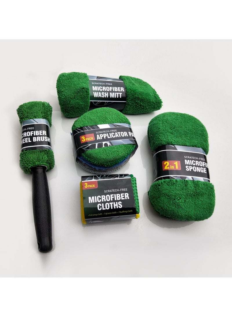 9Pcs Car Wash Cleaning Tools Kit, Car Cleaning Brush Set with Multi-Purpose Cleaning Cloths,Polishing Pad and Sponge,Tyre Brush,Soft Car Detailing Brush Set for Cleaning Wheels,Interior&Exterior - Image 2