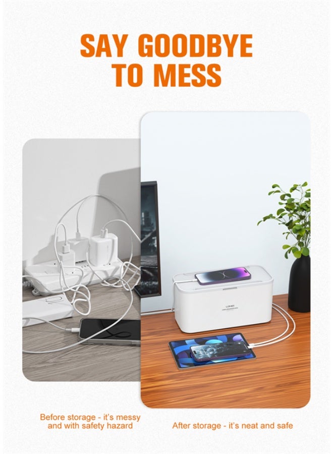 REBENUO 3-in-1 Power Extension Cord and Cable Management Box, 5 Universal Outlets 3 USB with Tablet Stand 2M Cables Power Strips, Elegant Organizer Box for Child and pet Protection, and Stylish Desktop - Image 5