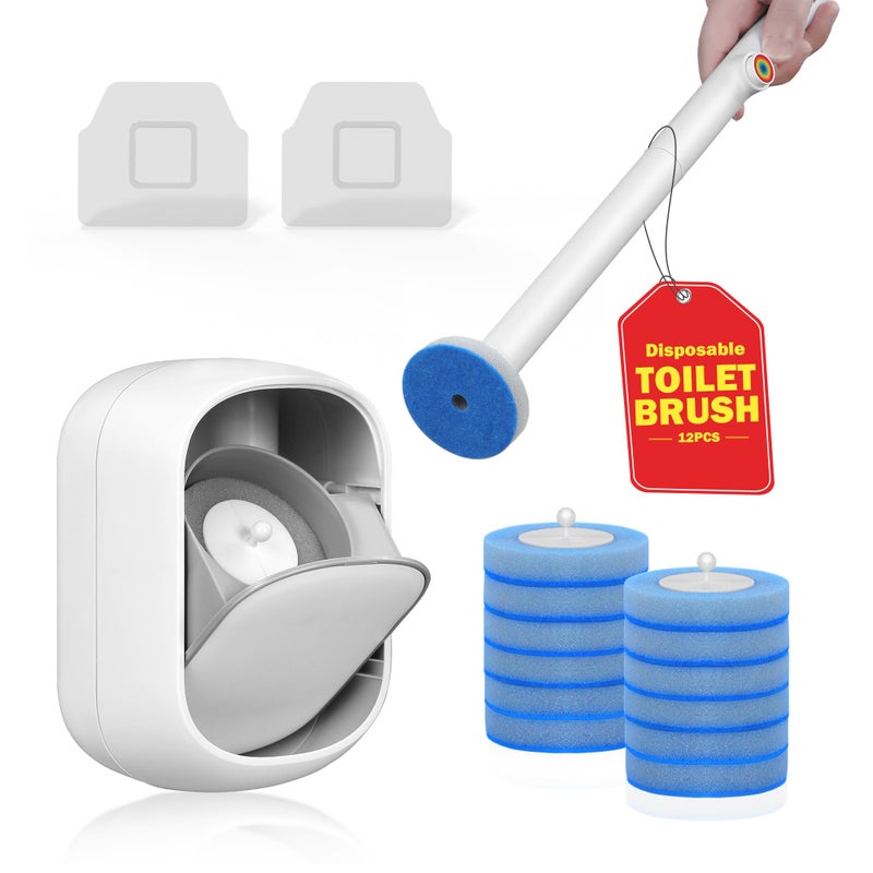Tidytale Disposable Toilet Bowl Cleaner Wand,Wall Mounted Toilet Brush Set,Disposable Toilet Brush and Holder Set,Toilet Bowl Scrubbers,1 Wand+1 Storage Caddy + 12 Refill Heads - Image 1
