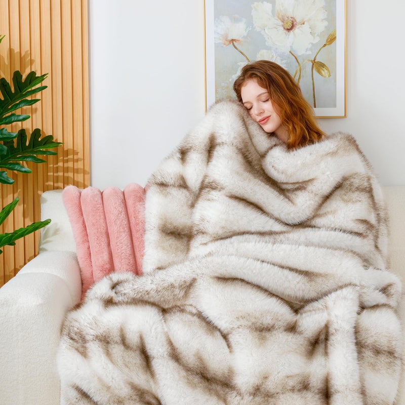 Touchat Luxury 1000GSM Faux Fur Throw Blanket, Super Thick Warm Cozy Heavy Blankets for Couch Bed Sofa, Plush Fuzzy Elegant Winter Reversible Mink Blanket for Living Room Bedroom 50x60,Taupe - Image 2