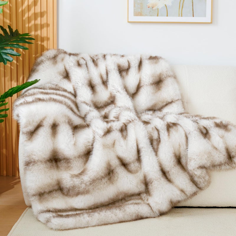 Touchat Luxury 1000GSM Faux Fur Throw Blanket, Super Thick Warm Cozy Heavy Blankets for Couch Bed Sofa, Plush Fuzzy Elegant Winter Reversible Mink Blanket for Living Room Bedroom 50x60,Taupe - Image 1