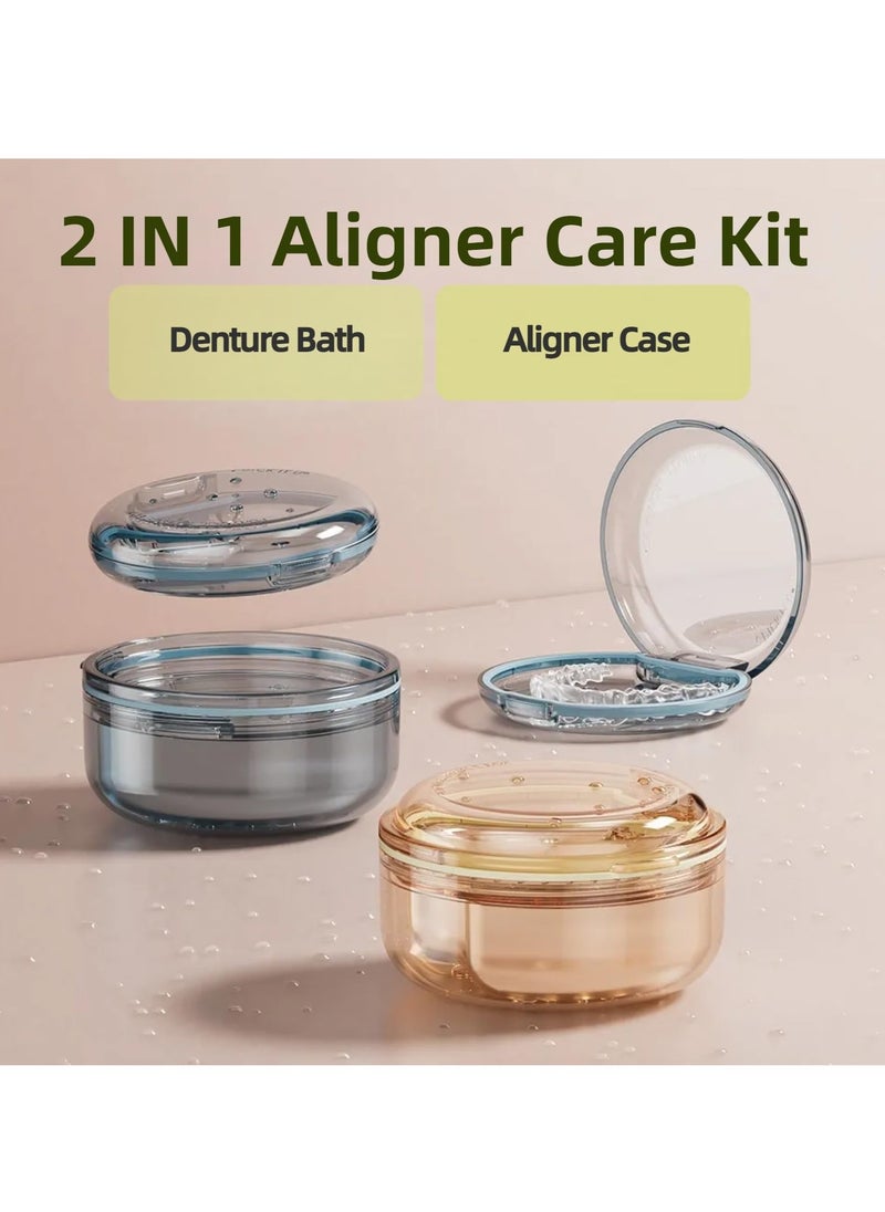 SYOSI Travel Denture and Aligner Care Kit - Leak-Proof Retainer Case with Portable Mouth Guard Cup, Ideal for Soaking and Cleaning  - Image 2