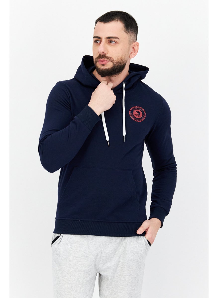 Nordland Men Brand Logo Long Sleeves Hooded Sweatshirt, Navy  - Image 1
