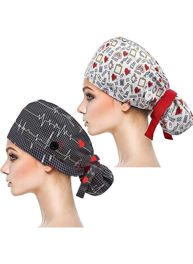 زفيف 2pcs غطاء العمل ، قبعات عمل القطن القابلة للتعديل ، حامل ذيل حصان القطن العرق ، مع أزرار وعصابات العرق ، أغطية رأس طويلة الأغطية ، وقبعات التعادل للنساء والرجال  - Image 1
