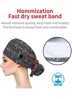 ZVEV 2PCS Working Cap, Adjustable Cotton Working Hats, Sweatband Cotton Ponytail Holder, with Buttons and Sweatband, Long Hair Head Covers Shower Caps, Tie Back Hats for Women & Men  - Image 3